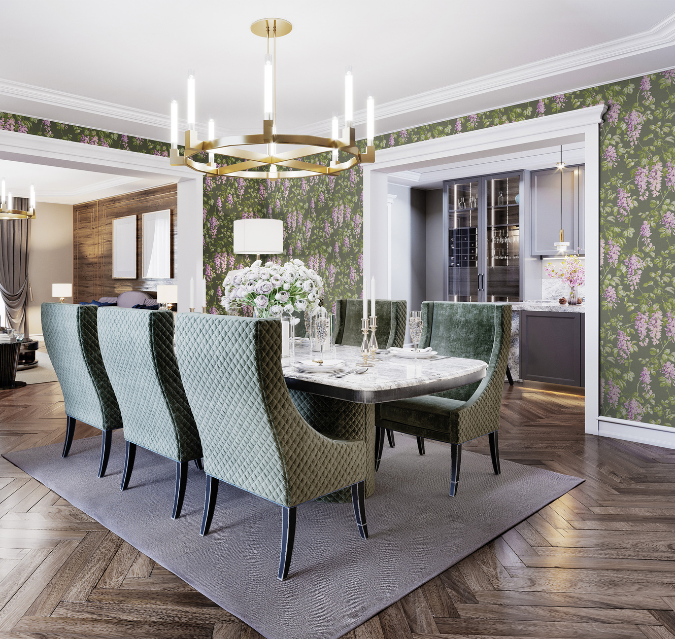 Панно Loymina Панорама Танец вистерий PNR5 005/3 3×1 фото в интерьере